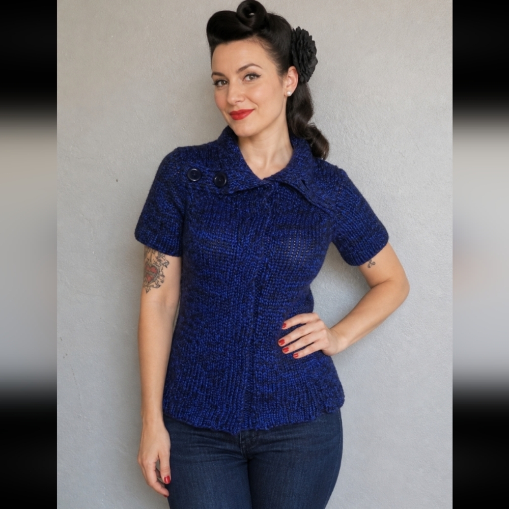 SWEATER PROJECT Button Up Short Sleeve Collard Sweater S